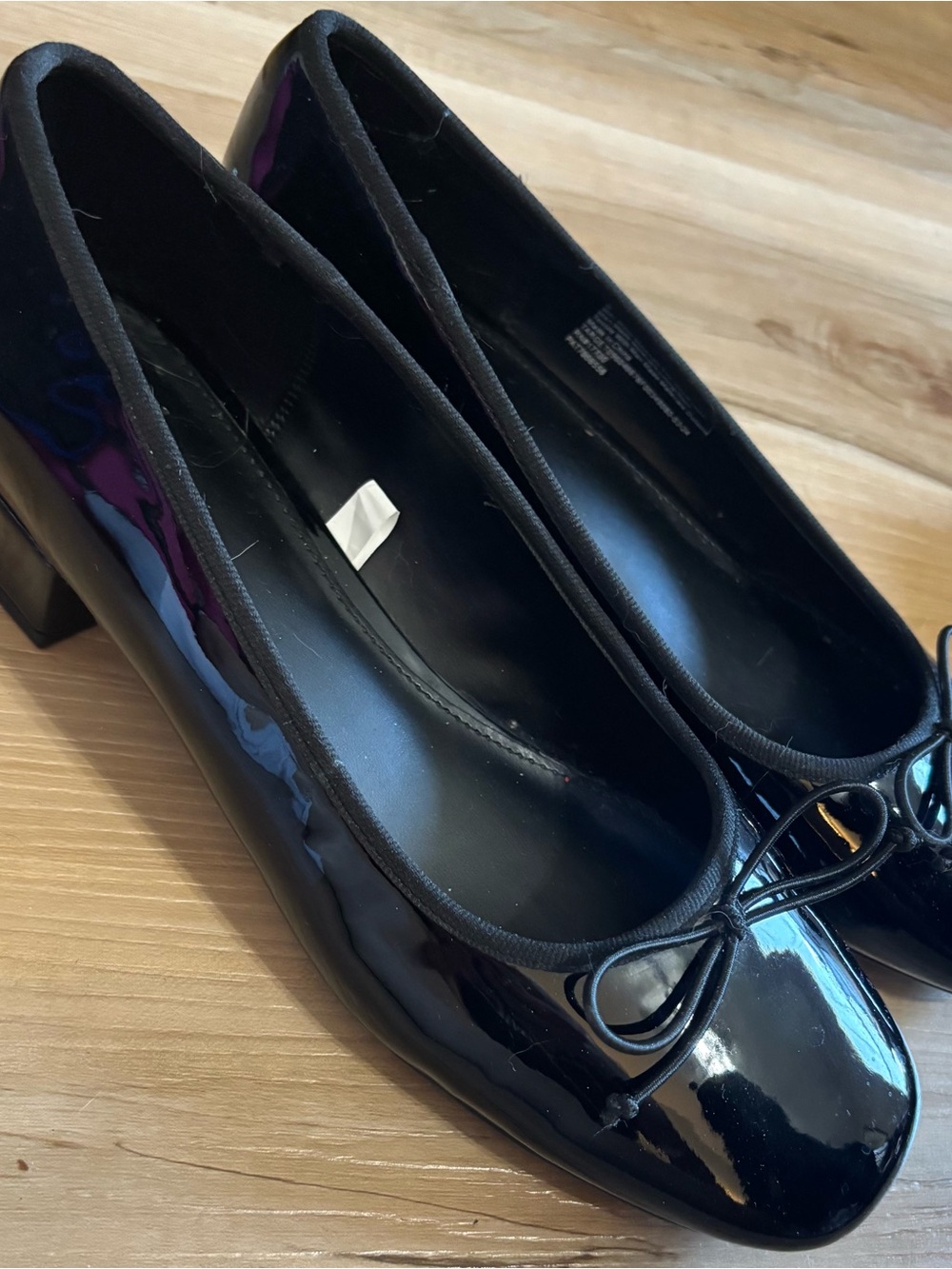 a new day Black Patent Bow Ballet Flats with Block Heel